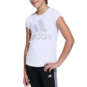 Adidas Girls' Big Girls Short Sleeve Aeroready Rainbow Logo Foil T-shirt